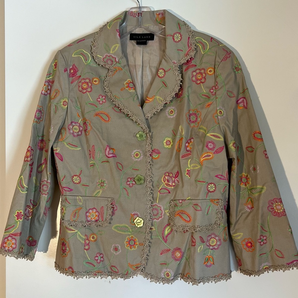 Silk Land floral blazer jacket size medium